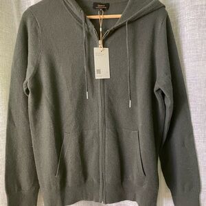 Quince Women’s Mongolian Cashmere Full-Zip Hoodie Sweater, Moss Green